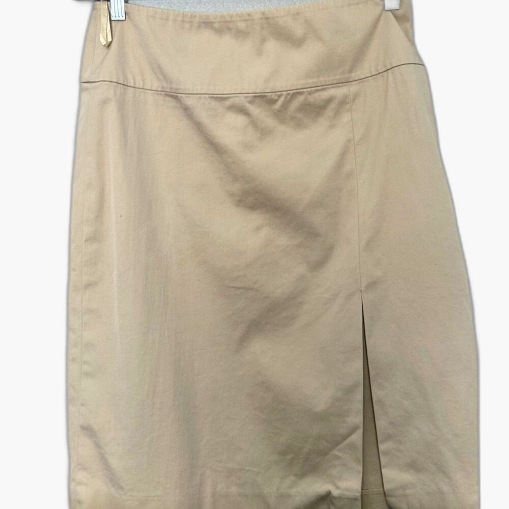 Banana Republic Khaki Stretch Skirt Size 6 Knee Length A Line Front Slit Y2K